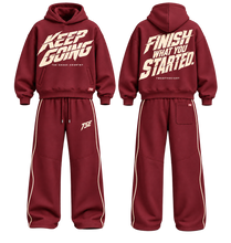 The Distance Set — Keep Going, oxblood and bone, front and back with transparent background