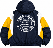 Back view of Keep Going Hometeam Pullover in navy, white and gold
